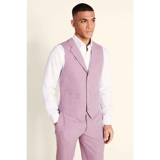 Moss Bros Moss Tailored Fit Dusty Pink Herringbone Suit: Waistcoat 2 Moss Bros Moss Tailored Fit Dusty Pink Herringbone Suit: Waistcoat - Image 2