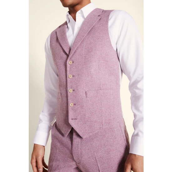 Moss Bros Moss Tailored Fit Dusty Pink Herringbone Suit: Waistcoat 3 Moss Bros Moss Tailored Fit Dusty Pink Herringbone Suit: Waistcoat - Image 3