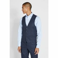 Alternative view of Moss Bros Moss Regular Fit Blue With Khaki Check Suit: Waistcoat