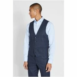 Moss Bros Moss Regular Fit Blue With Khaki Check Suit: Waistcoat -Moss Bros shop unnamed file 709