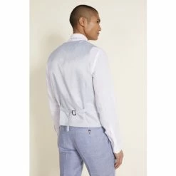 Alternative view of Moss Bros Moss Blue Tailored Fit Dusty Linen Waistcoat