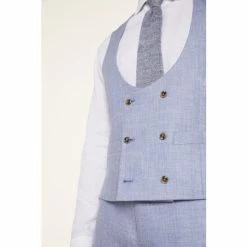 Moss Bros Moss Blue Tailored Fit Dusty Linen Waistcoat -Moss Bros shop unnamed file 728