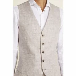 Moss Bros Moss Tailored Fit Oatmeal Linen Suit: Waistcoat -Moss Bros shop unnamed file 732