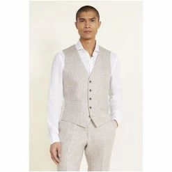 Moss Bros Moss Tailored Fit Oatmeal Linen Suit: Waistcoat -Moss Bros shop unnamed file 733
