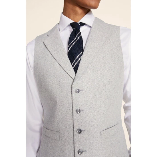 Moss Bros Moss Tailored Fit Light Grey Herringbone Waistcoat 3 Moss Bros Moss Tailored Fit Light Grey Herringbone Waistcoat - Image 3