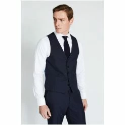 Moss Bros Moss Ink Slim Fit Eco Check Waistcoat