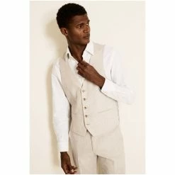 Moss Bros Slim Fit Beige Linen Suit: Waistcoat