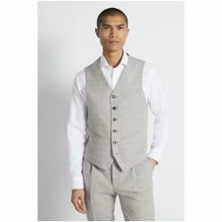 Moss Bros Neutral Slim Fit Texture Suit Waistcoat