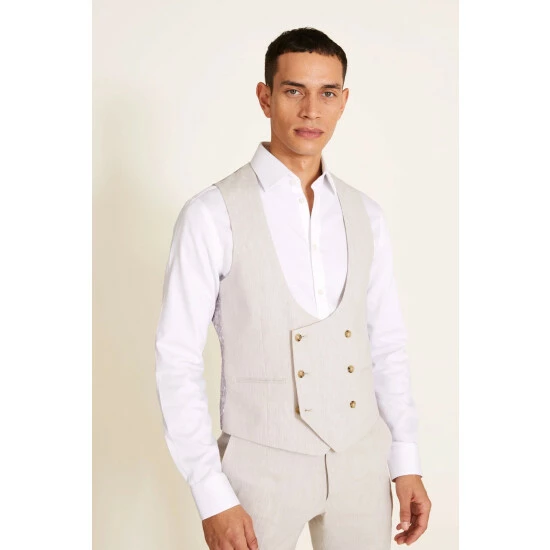 Moss Bros Moss Slim Fit Beige Brown Waistcoat 1 Moss Bros Moss Slim Fit Beige Brown Waistcoat