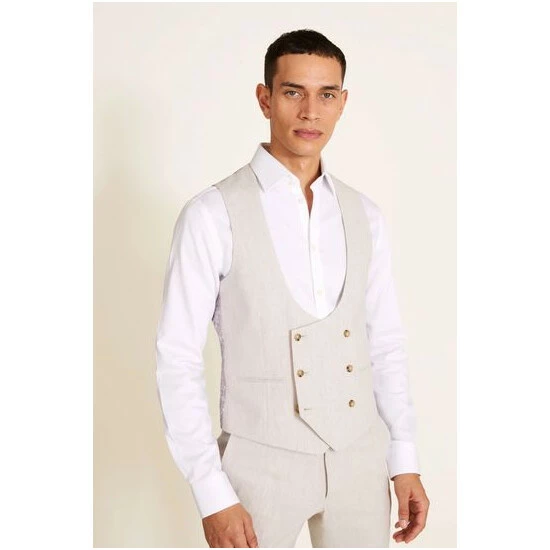 Moss Bros Moss Slim Fit Beige Brown Waistcoat 4 Moss Bros Moss Slim Fit Beige Brown Waistcoat - Image 4