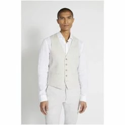 Moss Bros Slim Fit Beige Suit: Waistcoat -Moss Bros shop unnamed file 768