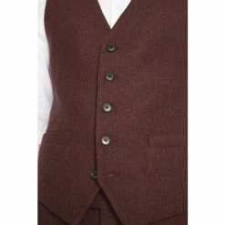 Moss Bros Red Slim Fit Fig Donegal Waistcoat -Moss Bros shop unnamed file 771