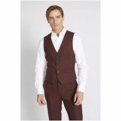Moss Bros Red Slim Fit Fig Donegal Waistcoat -Moss Bros shop unnamed file 772