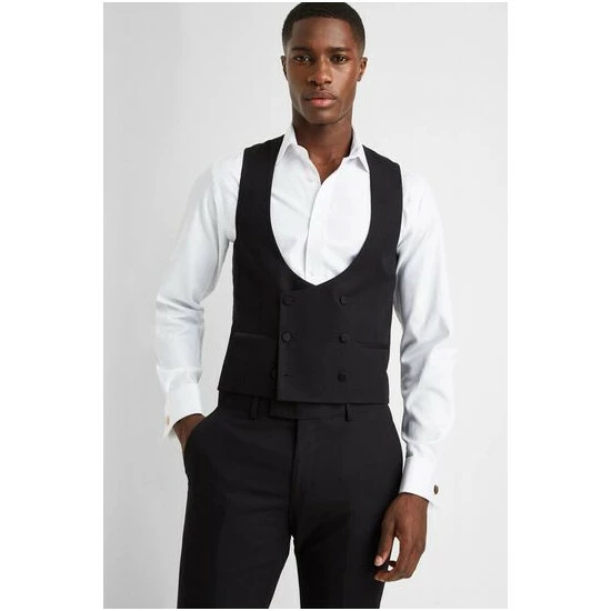 Moss Bros Moss Slim Fit Black Dress Waistcoat 3 Moss Bros Moss Slim Fit Black Dress Waistcoat - Image 3