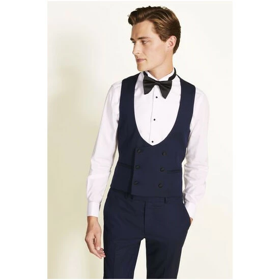 Moss Bros Moss Blue Slim Fit Dresswear Suit: Waistcoat 4 Moss Bros Moss Blue Slim Fit Dresswear Suit: Waistcoat - Image 4