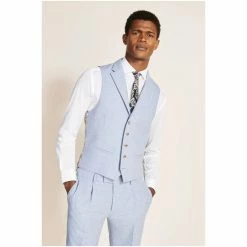 Moss Bros Moss Slim Fit Light Blue Tweed Waistcoat