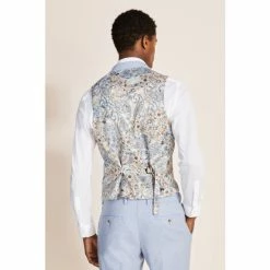 Alternative view of Moss Bros Moss Slim Fit Light Blue Tweed Waistcoat