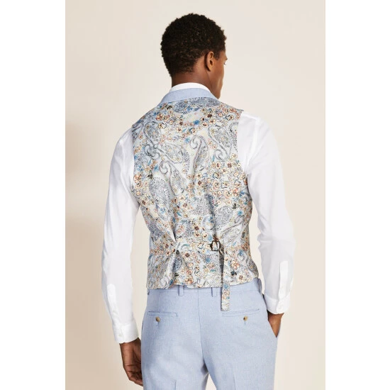 Moss Bros Moss Slim Fit Light Blue Tweed Waistcoat 2 Moss Bros Moss Slim Fit Light Blue Tweed Waistcoat - Image 2