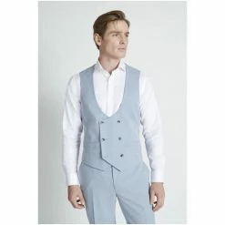 Moss Bros Tailored Fit Light Blue Flannel Suit: Waistcoat