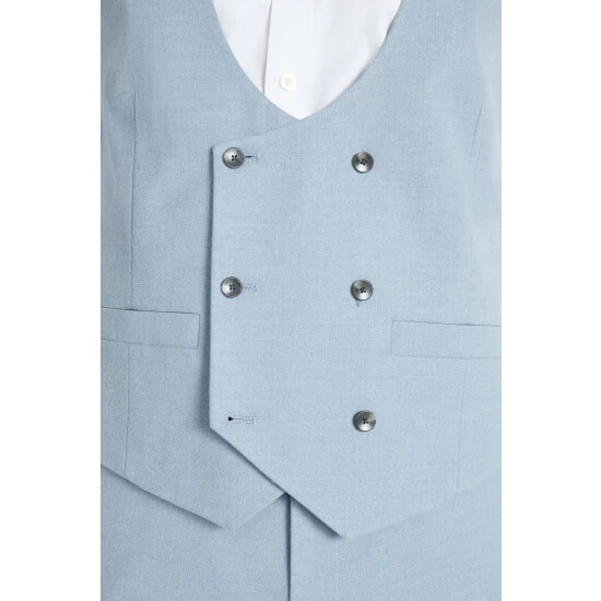 Moss Bros Tailored Fit Light Blue Flannel Suit: Waistcoat 2 Moss Bros Tailored Fit Light Blue Flannel Suit: Waistcoat - Image 2