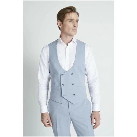 Moss Bros Tailored Fit Light Blue Flannel Suit: Waistcoat 3 Moss Bros Tailored Fit Light Blue Flannel Suit: Waistcoat - Image 3