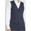 Moss Bros Blue Slim Fit Check Waistcoat