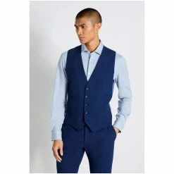 Moss Bros Bright Blue Slim Fit Waistcoat