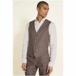 Moss Bros Brown Tailored Fit Linen Suit: Waistcoat