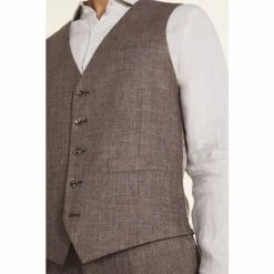 Moss Bros Brown Tailored Fit Linen Suit: Waistcoat -Moss Bros shop unnamed file 807