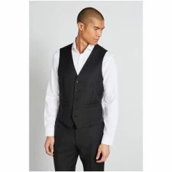 Moss Bros Moss X Cerutti Tailored Fit Black Twill Suit: Waistcoat