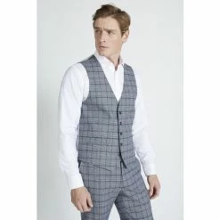 Moss Bros Tailored Fit Mid Blue Check Suit: Waistcoat