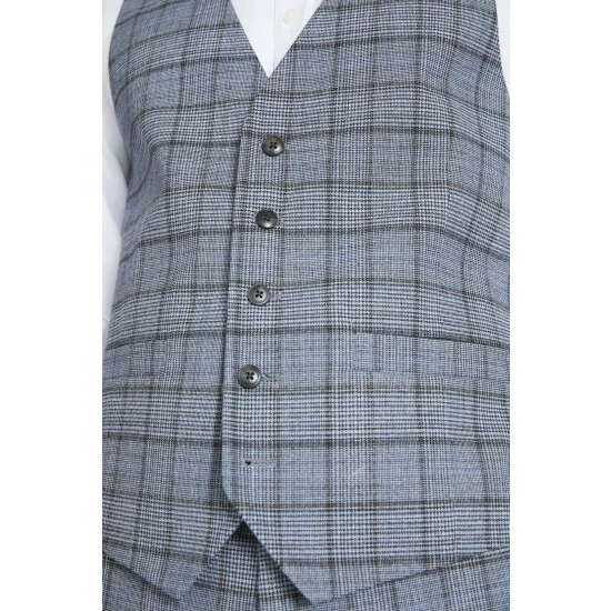 Moss Bros Tailored Fit Mid Blue Check Suit: Waistcoat 2 Moss Bros Tailored Fit Mid Blue Check Suit: Waistcoat - Image 2