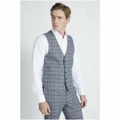 Moss Bros Tailored Fit Mid Blue Check Suit: Waistcoat 5 Moss Bros Tailored Fit Mid Blue Check Suit: Waistcoat -Moss Bros shop unnamed file 827