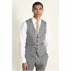 Moss Bros Moss Black Tailored Fit Check Waistcoat -Moss Bros shop unnamed file 831