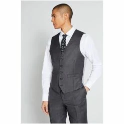 Moss Bros Moss X Cerutti Tailored Fit Charcoal Grey Texture Suit: Waistcoat