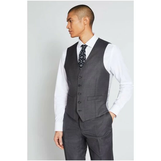 Moss Bros Moss X Cerutti Tailored Fit Charcoal Grey Texture Suit: Waistcoat 4 Moss Bros Moss X Cerutti Tailored Fit Charcoal Grey Texture Suit: Waistcoat - Image 4