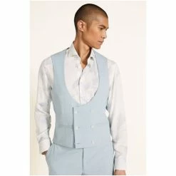 Moss Bros Aqua Blue Slim Fit Waistcoat