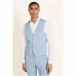 Moss Bros Blue Slim Fit Summer Waistcoat