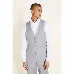 Moss Bros Moss Regular Fit Light Grey Stretch Suit: Waistcoat