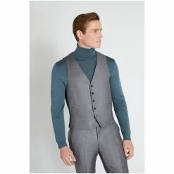 Moss Bros Moss X Reda Slim Fit Grey Sharkskin Suit: Waistcoat