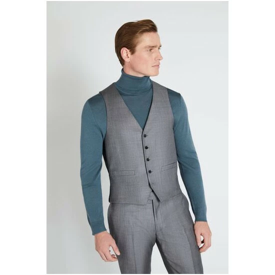Moss Bros Moss X Reda Slim Fit Grey Sharkskin Suit: Waistcoat 4 Moss Bros Moss X Reda Slim Fit Grey Sharkskin Suit: Waistcoat - Image 4