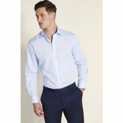 Moss Bros Moss Regular Fit Sky Poplin Single Cuff Shirt