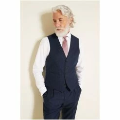 Moss Bros X Zenga Blue Tailored Fit Cashmere Blend Waistcoat