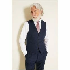 Moss Bros X Zenga Blue Tailored Fit Cashmere Blend Waistcoat -Moss Bros shop unnamed file 864