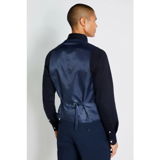 Moss Bros Moss Slim Fit Navy Blue Mini Check Waistcoat 2 Moss Bros Moss Slim Fit Navy Blue Mini Check Waistcoat - Image 2