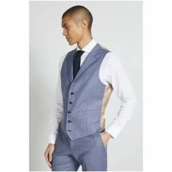 Moss Bros Moss X Barberis Blue Tailored Fit Suit: Waistcoat