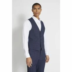Moss Bros Slim Fit Blue Boucle Check Waistcoat