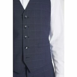 Moss Bros Slim Fit Blue Boucle Check Waistcoat -Moss Bros shop unnamed file 879