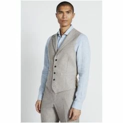 Moss Bros Moss X Barberis Taupe Flannel Suit: Waistcoat