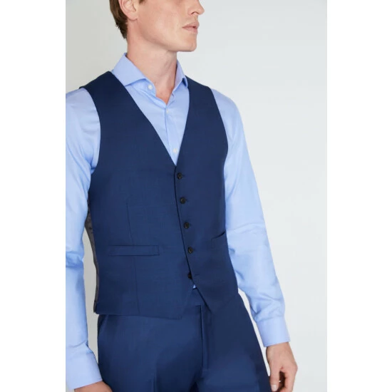 Moss Bros Moss X Reda Slim Fit Blue Sharkskin Suit: Waistcoat 3 Moss Bros Moss X Reda Slim Fit Blue Sharkskin Suit: Waistcoat - Image 3